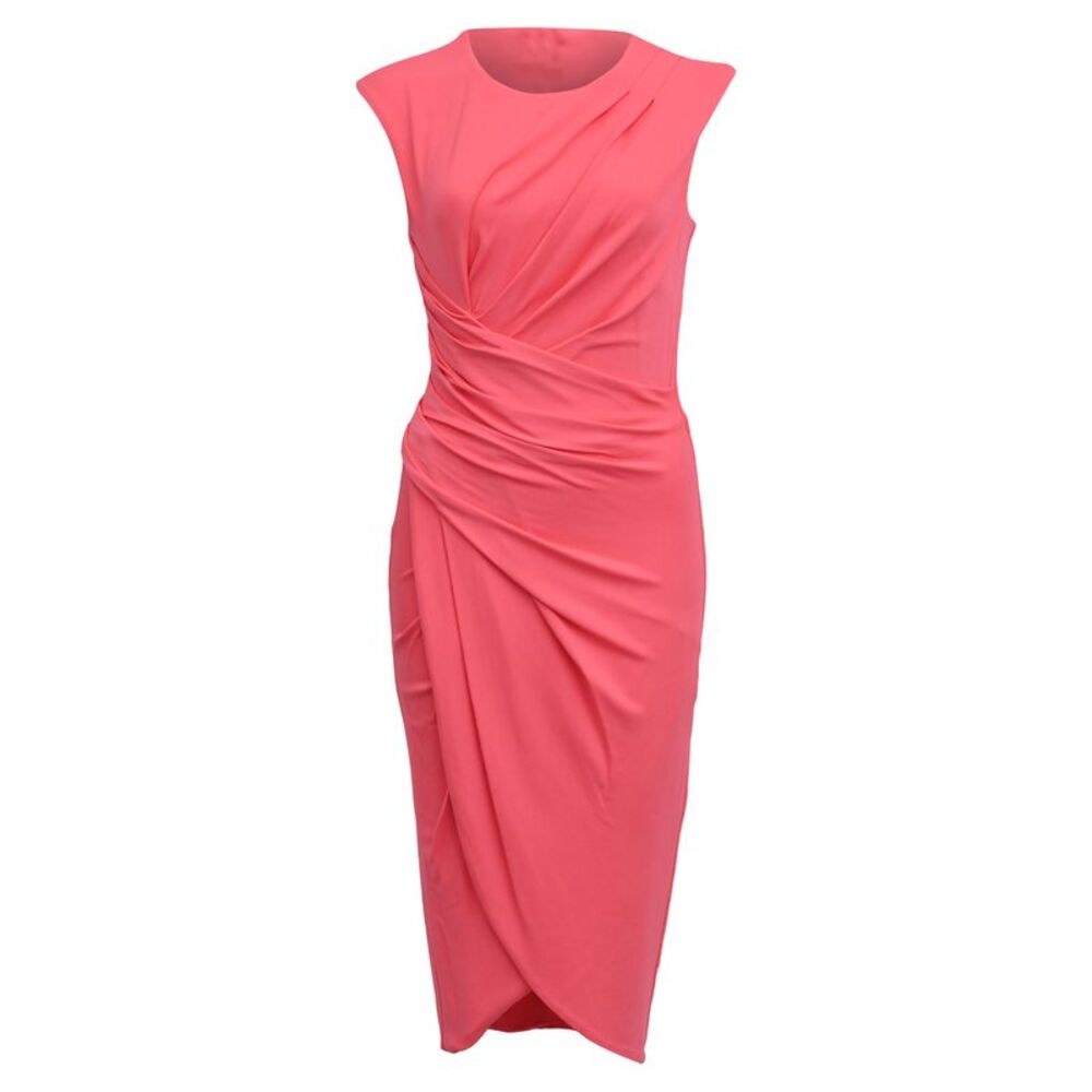 Michael Kors Cap-Sleeve Ruched Stretch Midi Dress in Pink Viscose